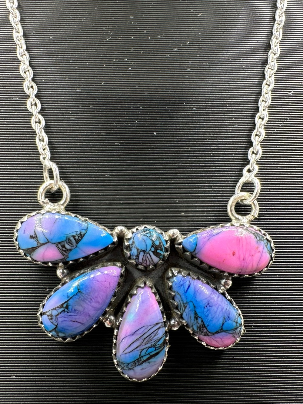 Monarch Dahlia Turquoise 925 Sterling Silver Pendant Half Cluster Necklace